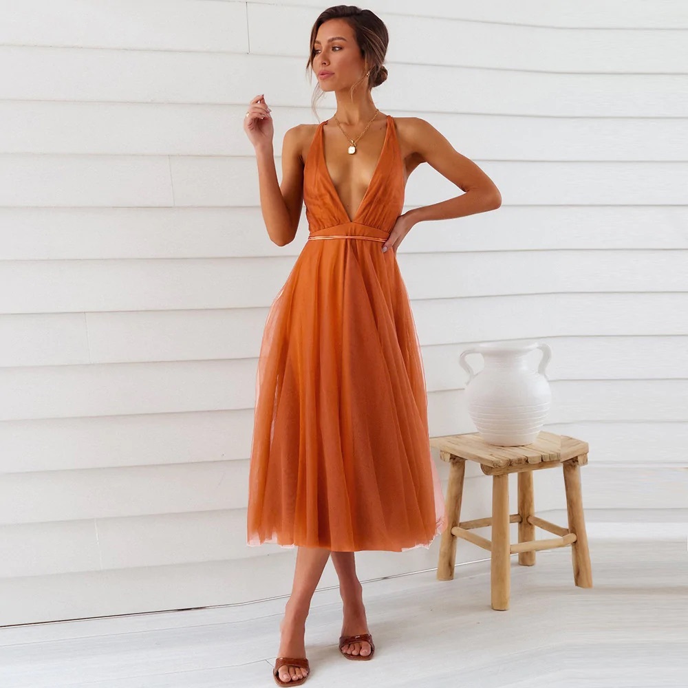 Women's Solid Color Tulle Dress